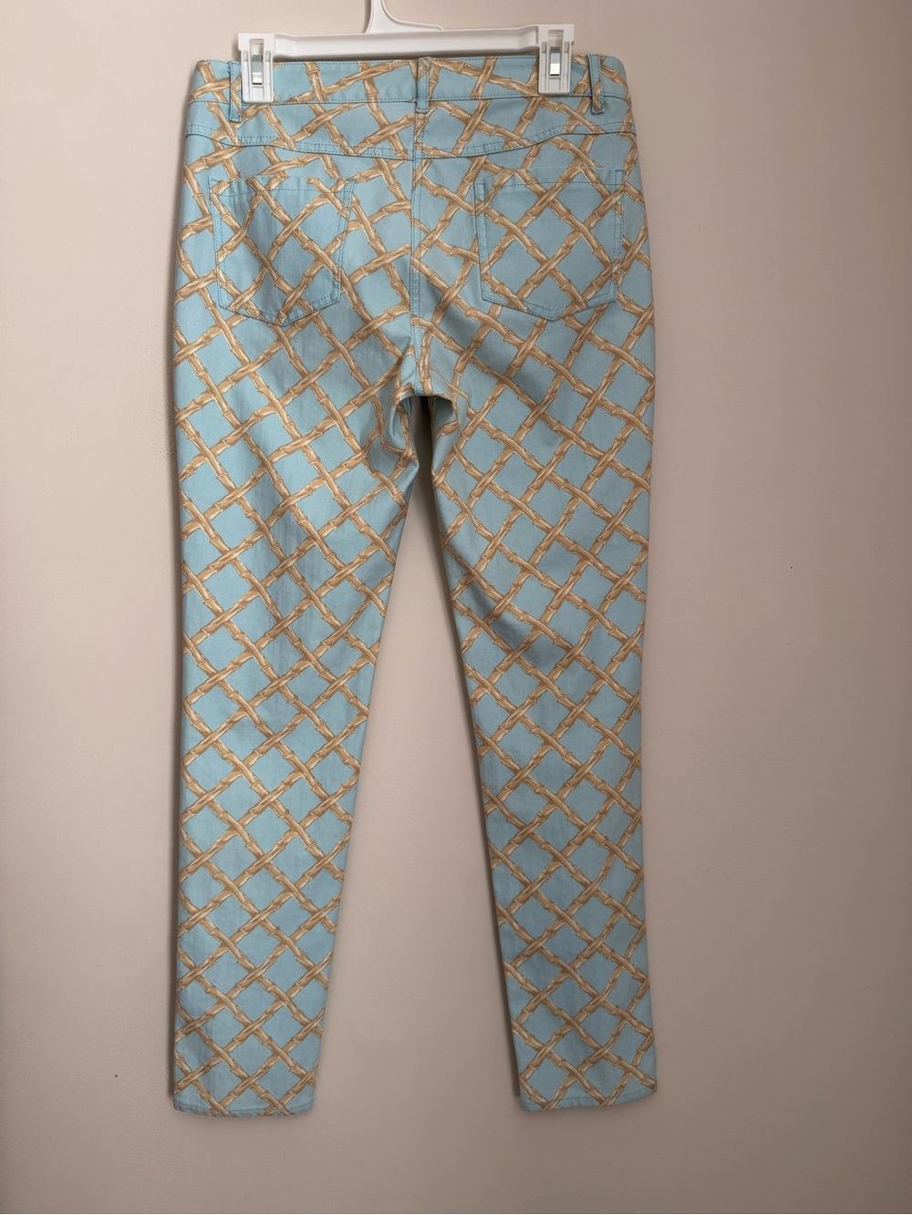 J.McLaughlin Bamboo Print Skinny Jeans Women’s Size 8 Blue Tan Stretch Coastal - Picture 2 of 7